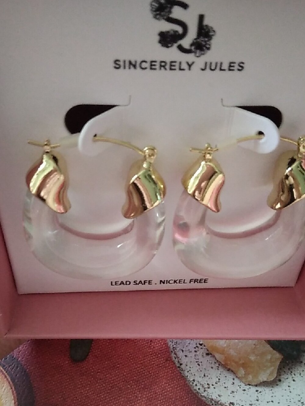 Sincerely Jules Gold and Clear Sculpted Hoop Earrings - Picture 7 of 7